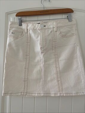 Marc Jacobs Cream Denim Mini Skirt with Paneled Seams